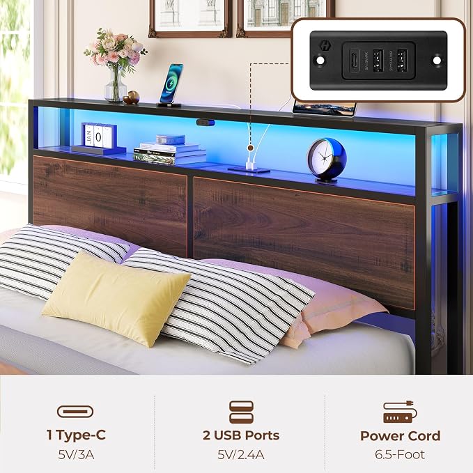 Rolanstar Queen Bed Frame with 4 Storage Drawers & 2-Tier Storage Headboard - Image 6