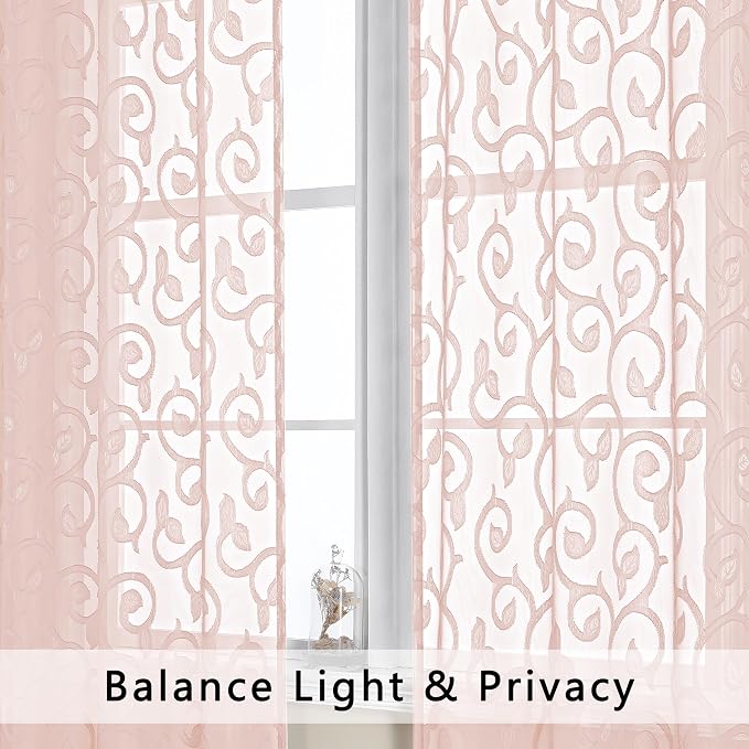 OWENIE Furman Blush Sheer Curtains, 72 inches Long 2 Panels Set, Light - Image 2
