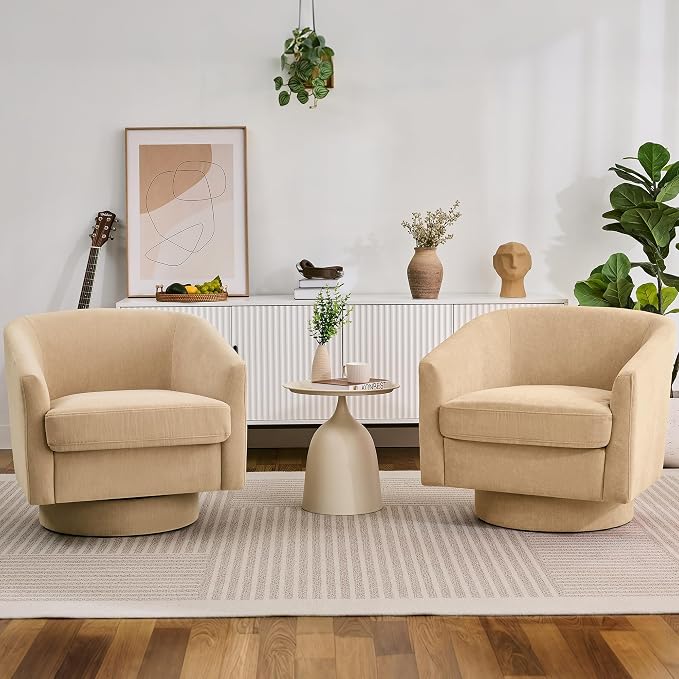 Swivel Barrel Accent Chairs Set of 2, Round Chenille Fabric Living Room Arm by ErdoruLiving