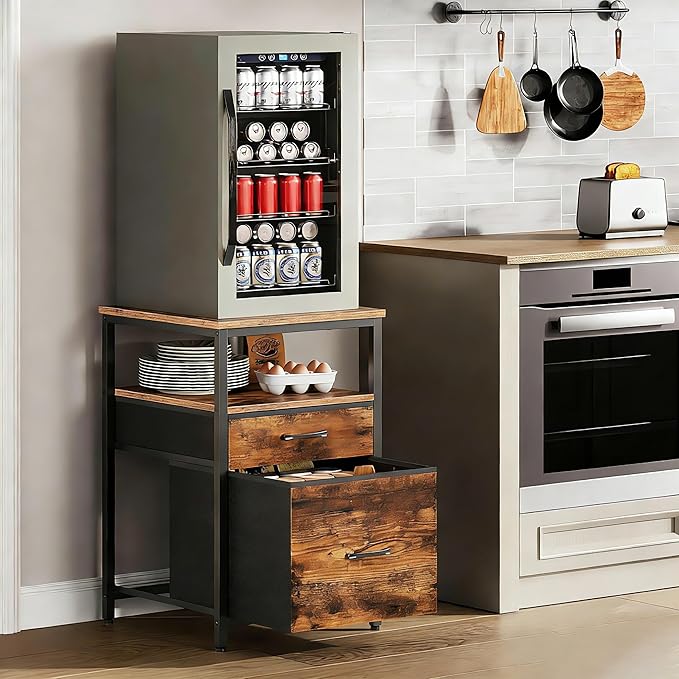 Herture Mini Fridge Stand with 3 Storage, Mini Fridge Cabinet, Beverage Fridge by Herture