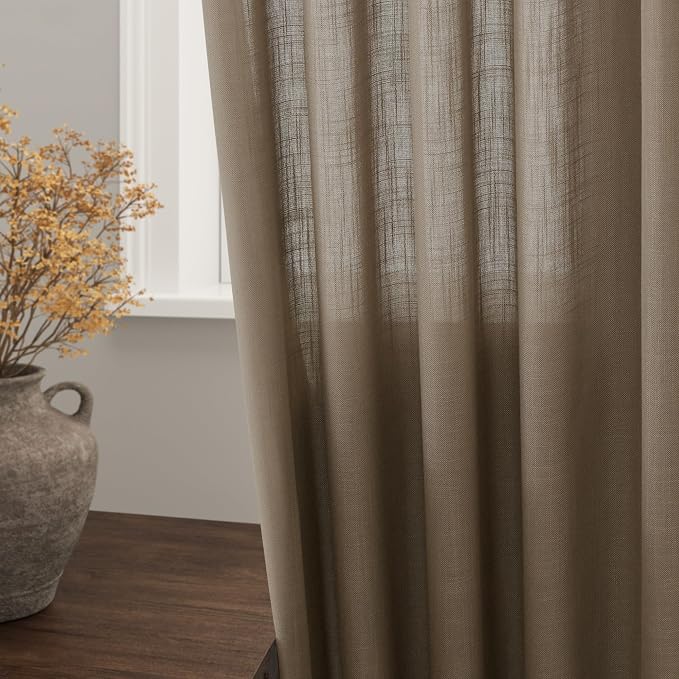Dark Taupe Linen Curtains 90 Inch Length 2 Panels Set - Image 2