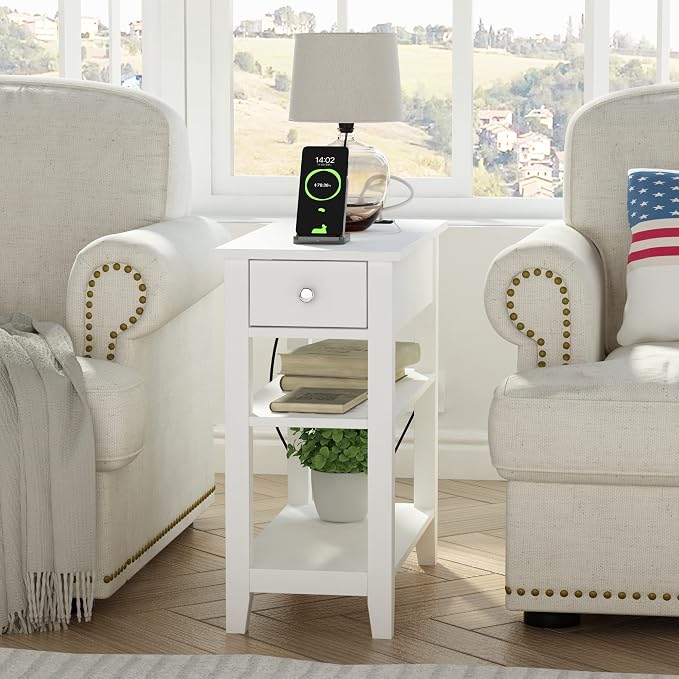 ChooChoo Narrow End Table with Charging Station, Side Table Living Room with - Image 4