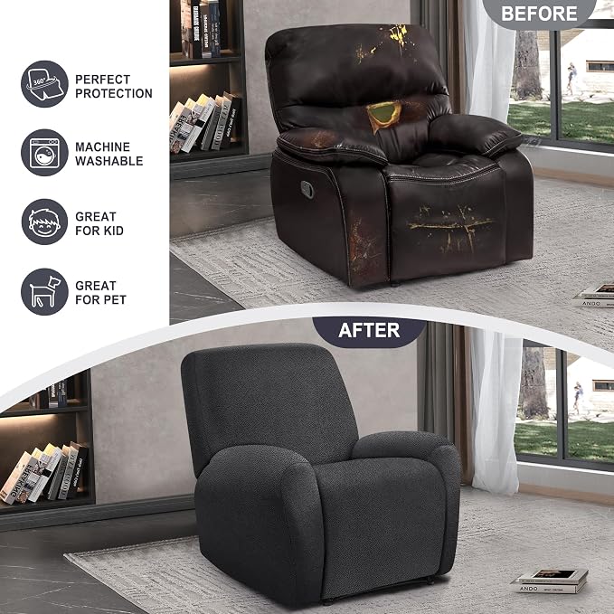 ANARACHON Leather Look Recliner Chair Covers, 4-Pieces Stretch Recliner Cover - Image 5