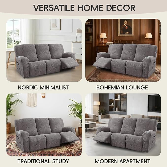 5-Piece Recliner Sofa Covers, Stretch Geometric Strokes Jacquard Recliner Sofa - Image 7