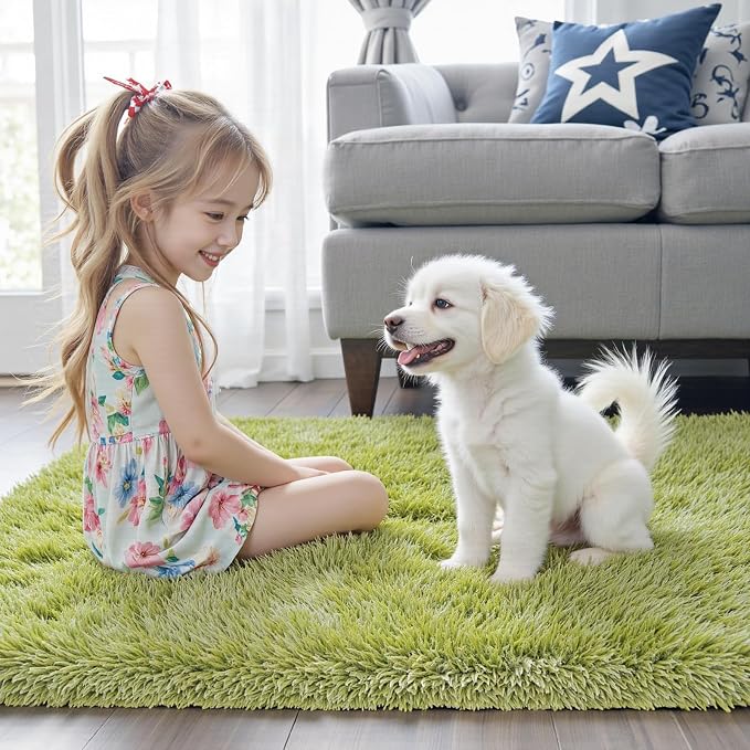 Green Grass Area Rugs for Bedroom, 3x5 Shag Fluffy Carpet, Fuzzy Furry Plush - Image 2