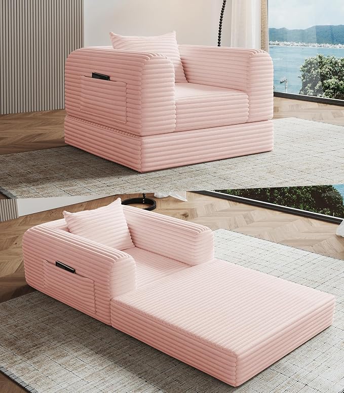 SYFERLORY Versatile 2 in1 Pink Armchair Accent Chair Couch Convertible Boneless by SYFERLORY