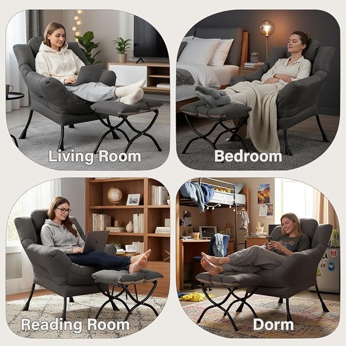 MBOOYOME Lazy Chair with Ottoman, Modern Accent Lounge Armchair with Armrests - Image 9