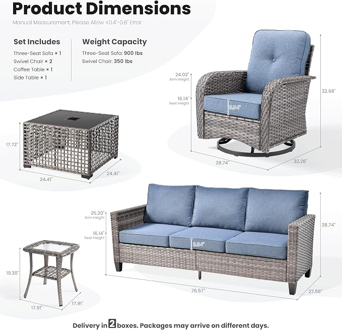 ovios 5 Pieces Patio Furniture Set, Outdoor Wicker Sofa Couch - Image 8