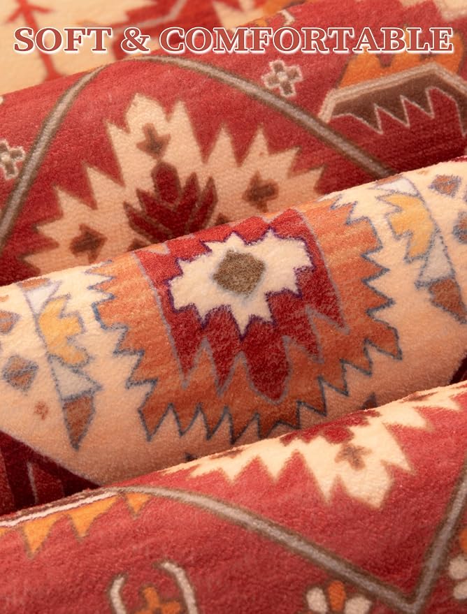 SERISSA Boho Washable Runner Rug, 2x6 Rug Runner Non-Slip Vintage Red Hallway - Image 4