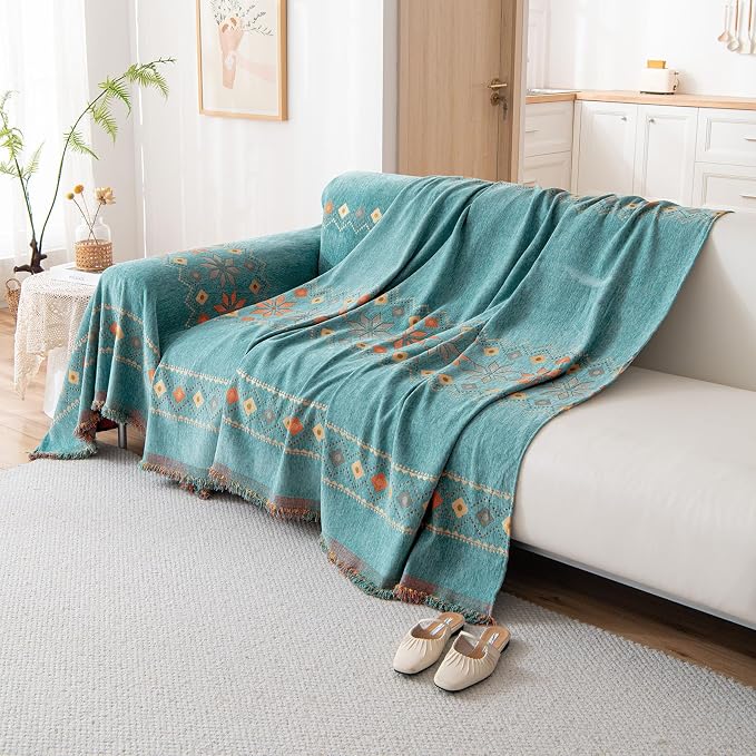 DREAMINGO Teal Boho Couch Cover Western Sofa Covers - Image 2