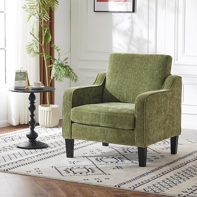 VINGLI Accent Chairs Set of 2 Living Room Chairs Olive Green Reading Chair - Image 9