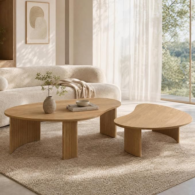 Nesting Coffee Tables Set of 2 – Cloud/Mango Shaped Ash Veneer Top by CHICAURA