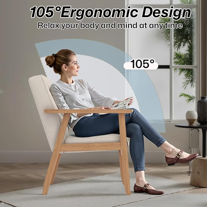 Modern Accent Chairs Set of 2, Upholstered Linen Fabric Leisure Chairs - Image 5