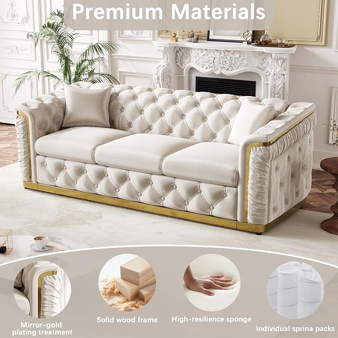 Luxury Chesterfield Sofa Set of 2, Velvet Tufted Couch Victorian Black and Gold - Image 6