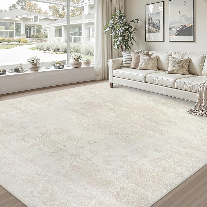 Area Rugs 9x12 Living Room: Vintage Boho Neutral Washable Rug Indoor Soft Large - Image 9