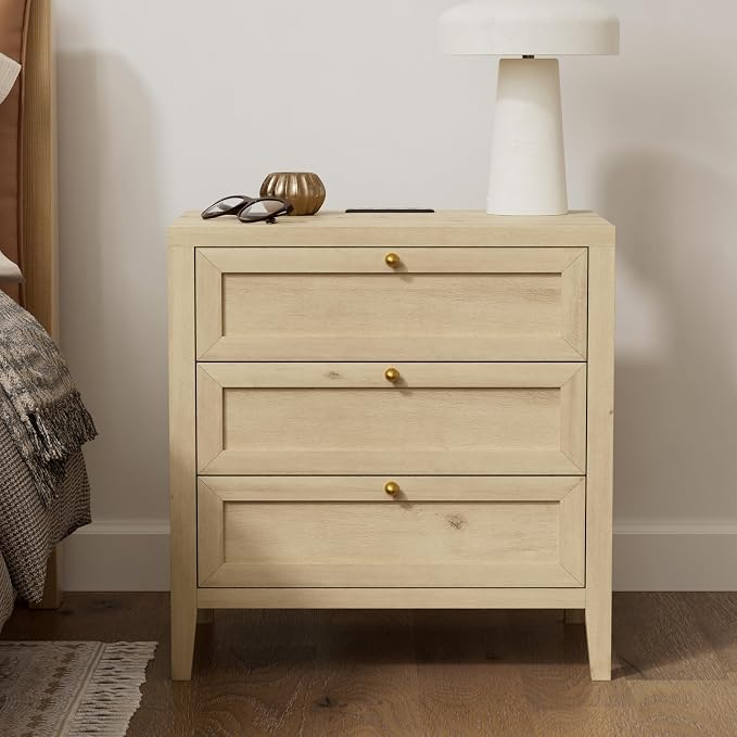 EYYTHUNG 3 Drawer Nightstand Set of 2, Farmhouse Large Bedside End Table - Image 8