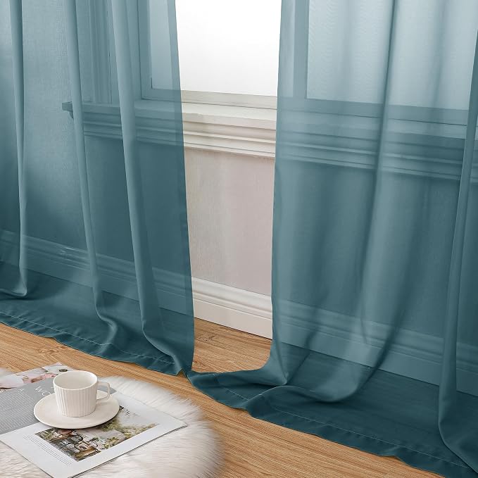 Aiyufeng Dusty Blue Sheer Curtains 45 inches Long, Short Kitchen Window - Image 8