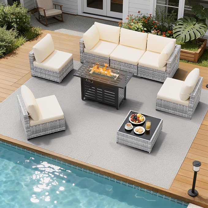 LOUVIXA 8 Piece Outdoor Patio Furniture Set, Outdoor Sectional Sofa - Image 3