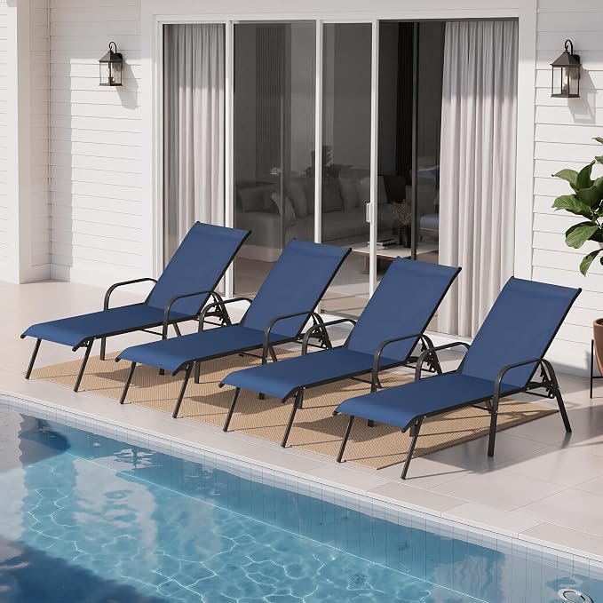 Crestlive Products Outdoor Chaise Lounge Chair, 5-Position Pool Lounge Chairs by CrestliveProducts