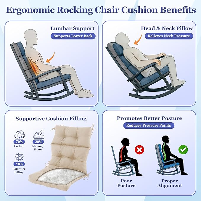 Rocking Chair Cushion, Waterproof and Fade-Resistant Adirondack Rocker Cushions - Image 3