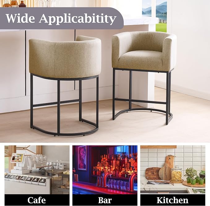 ClinQ 26" H Counter Height Bar Stools Set of 2, Modern Barrel Counter Stools - Image 5