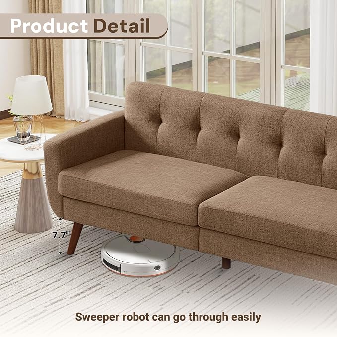 Tbfit 77.2" W Linen Sofa Couch, Mid Century Modern Decor Loveseat Couches - Image 4