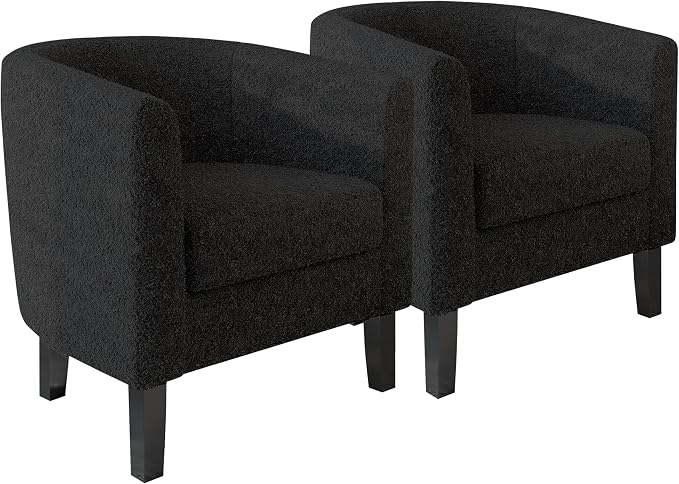BELLEZE Living Room Chairs Set of 2, Teddy Polyester Accent Barrel Chairs by BELLEZE