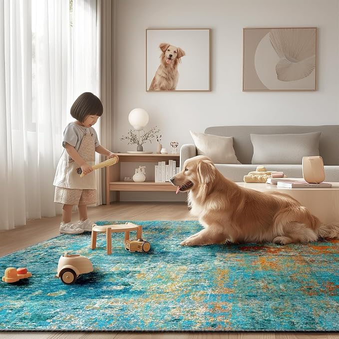 Washable Area Rugs 6ft Non-Slip Modern Abstract Soft - Image 9
