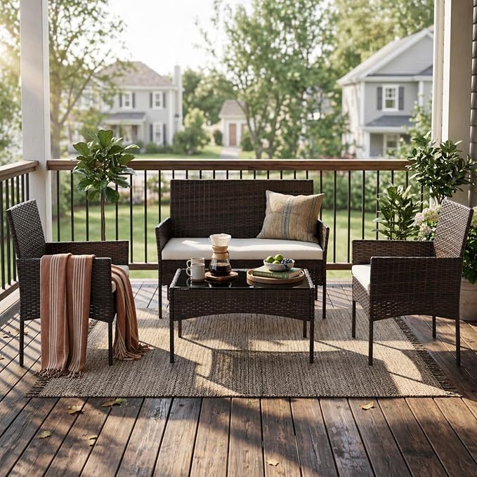 Sweetcrispy 4-Piece Patio Furniture Set, Weather-Resistant PE Rattan Wicker - Image 2