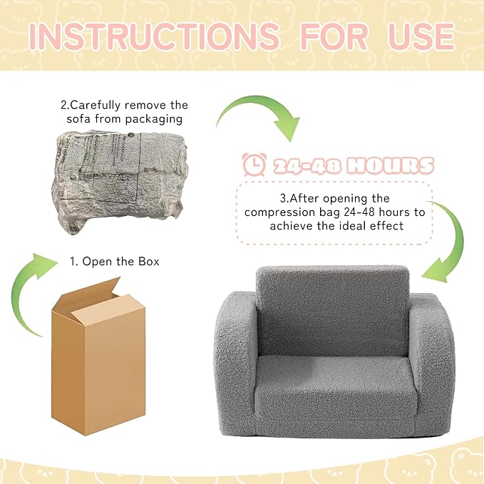 Toddler Couch, 2-in-1 Toddler Chairs Comfy 1-3 Years Old, Toddler Chair - Image 7