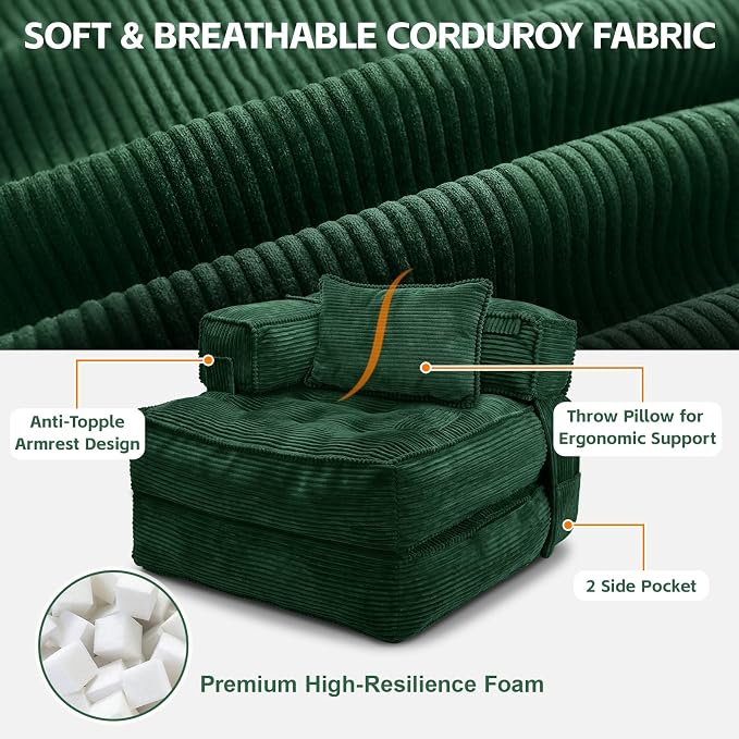 Folding Sofa Bed Chair with Armrests, Convertible Futon Couch Sleeper Chair - Image 4