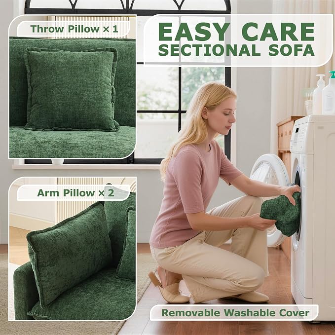 Modular Sectional Sofa Cloud Couch, Deep Seat Washable Chenille Fabric Sofa - Image 6