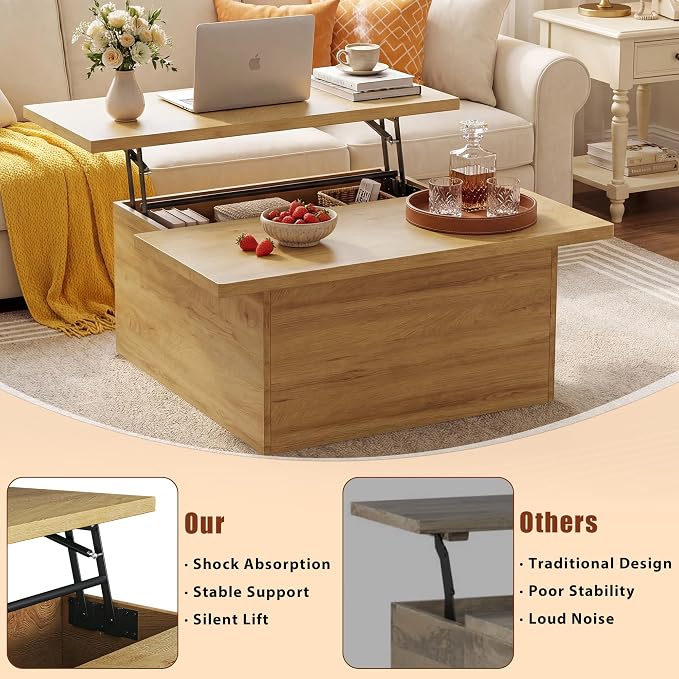 HUAHUU Lift Top Coffee Table, 4 in 1 Square Coffee Table - Image 6