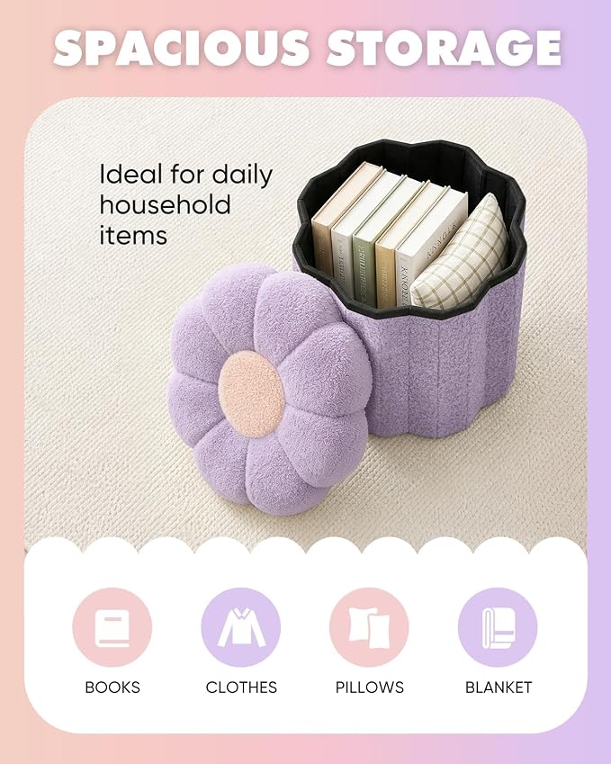 B FSOBEIIALEO Storage Ottoman Foldable, Sunflower Shaped Small Footrest - Image 4