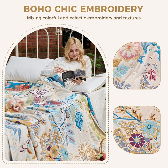 LUTBM Boho Throw Blanket for Bed Cotton Summer Blankets Twin Size for Bedroom - Image 3