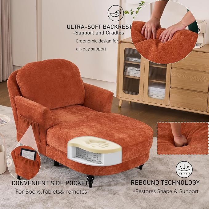 Chaise Lounge Chair Indoor, 59.8"Oversized Couch Reading Chairs, Chenille - Image 4