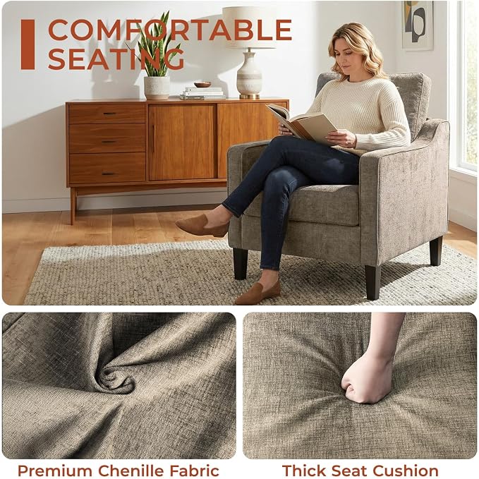 TLSUNNY Mid-Century Accent Chair, Modern Upholstered Chenille Armchair & Padded - Image 3