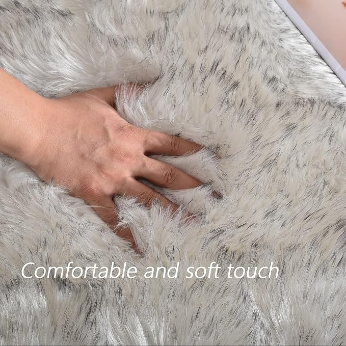 Latepis Small Circle Rug Round Rug 4ft Faux Sheepskin Fur Rug White - Image 4
