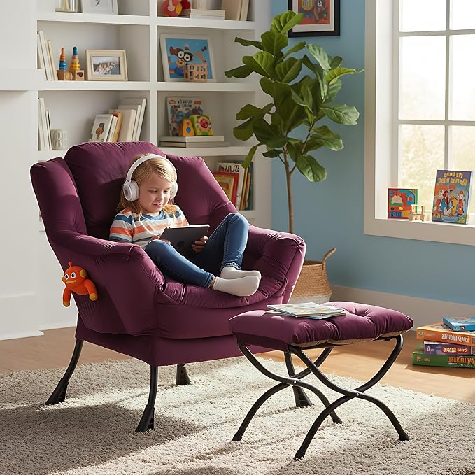 MBOOYOME Lazy Chair with Folding Ottoman, Modern Accent Armchair with Armrests - Image 2