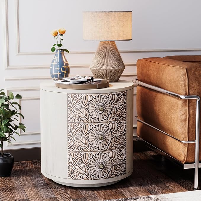 SUNBURY End Table Living Room Small Side Table w 3 Drawers, Vintage Bedside - Image 6