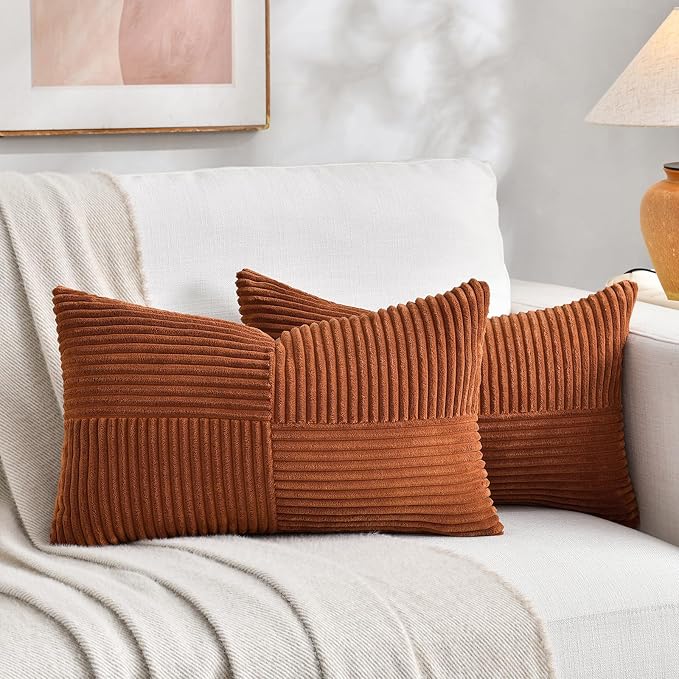 Fancy Homi 2 Packs Rust Lumbar Decorative Throw Pillow Covers 16x28 Inch by Fancy+Homi