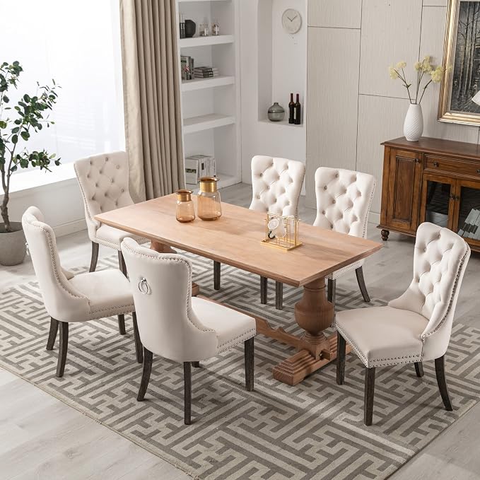 KCC Velvet Dining Chairs Set of 6, Upholstered High-end Tufted Dining Room Chair - Image 10