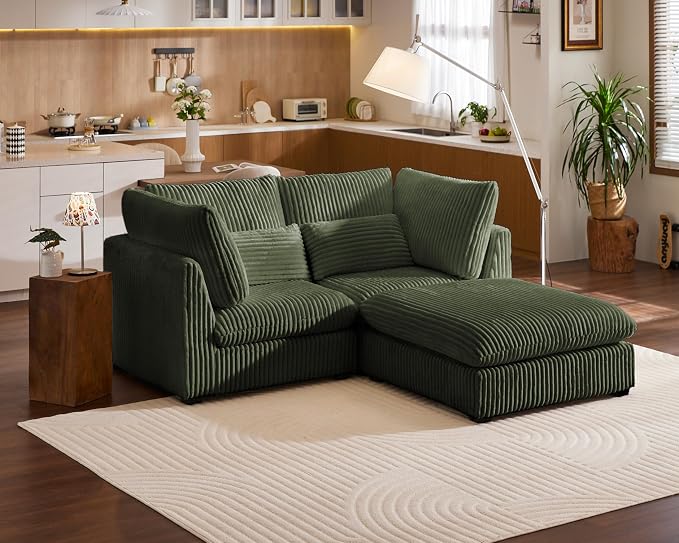 77" Oversized Corduroy Couch Modular Sectional Sofa, Washable Cloud Couch - Image 4