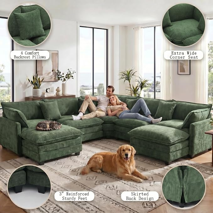 111.4" V-Shaped Corner Couch Sectional｜5 Seat Customizable Modular Cloud - Image 6