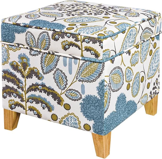 Adeco 18 Inch Linen Storage Ottoman Cube, Upholstered Footstool - Image 4