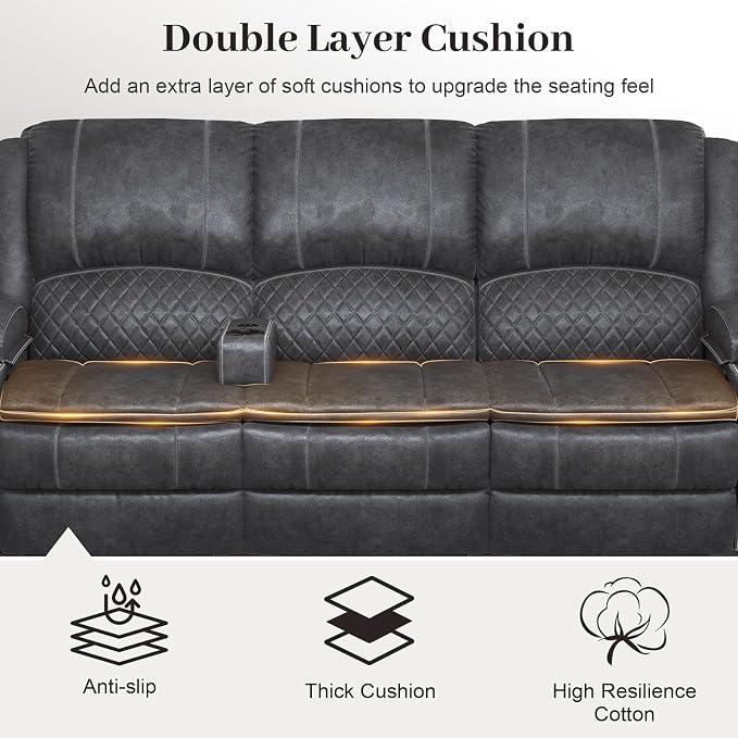 Yolsali Velvet Fabric Recliner Sofa, 3 Seater Manual Reclining Sofa - Image 5