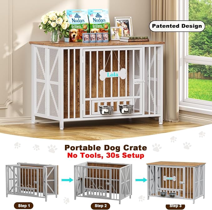 Easycom Foldable Large Dog Crate Furniture, 41.3" Assembly-Free Dog Crates - Image 2