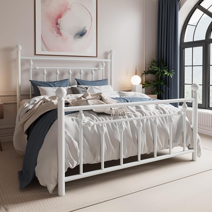SHA CERLIN 14" Full Size Metal Platform Bed Frame/Victorian Headboard and - Image 3