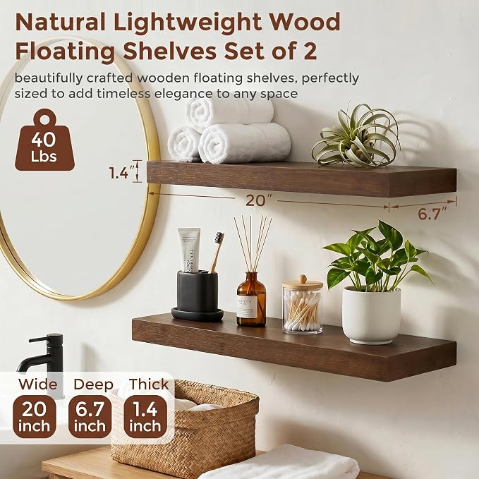 fuqing 20 Inch Floating Shelves | 6.7 Inch Deep Dark Wood Floating Shelves - Image 3