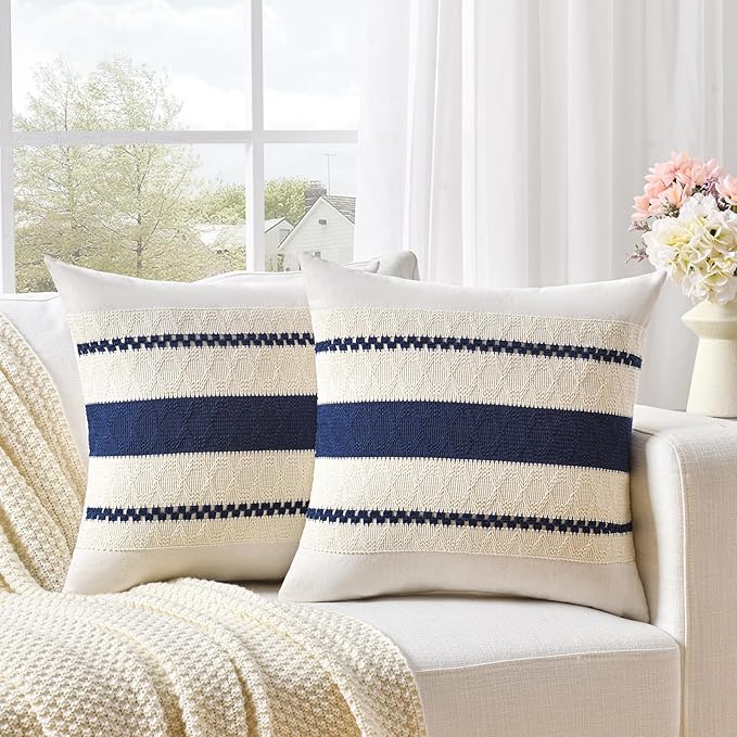 Fancy Homi Set of 1 Navy Blue Euro Decorative Throw Pillow Covers 26x26 Inch - Image 2